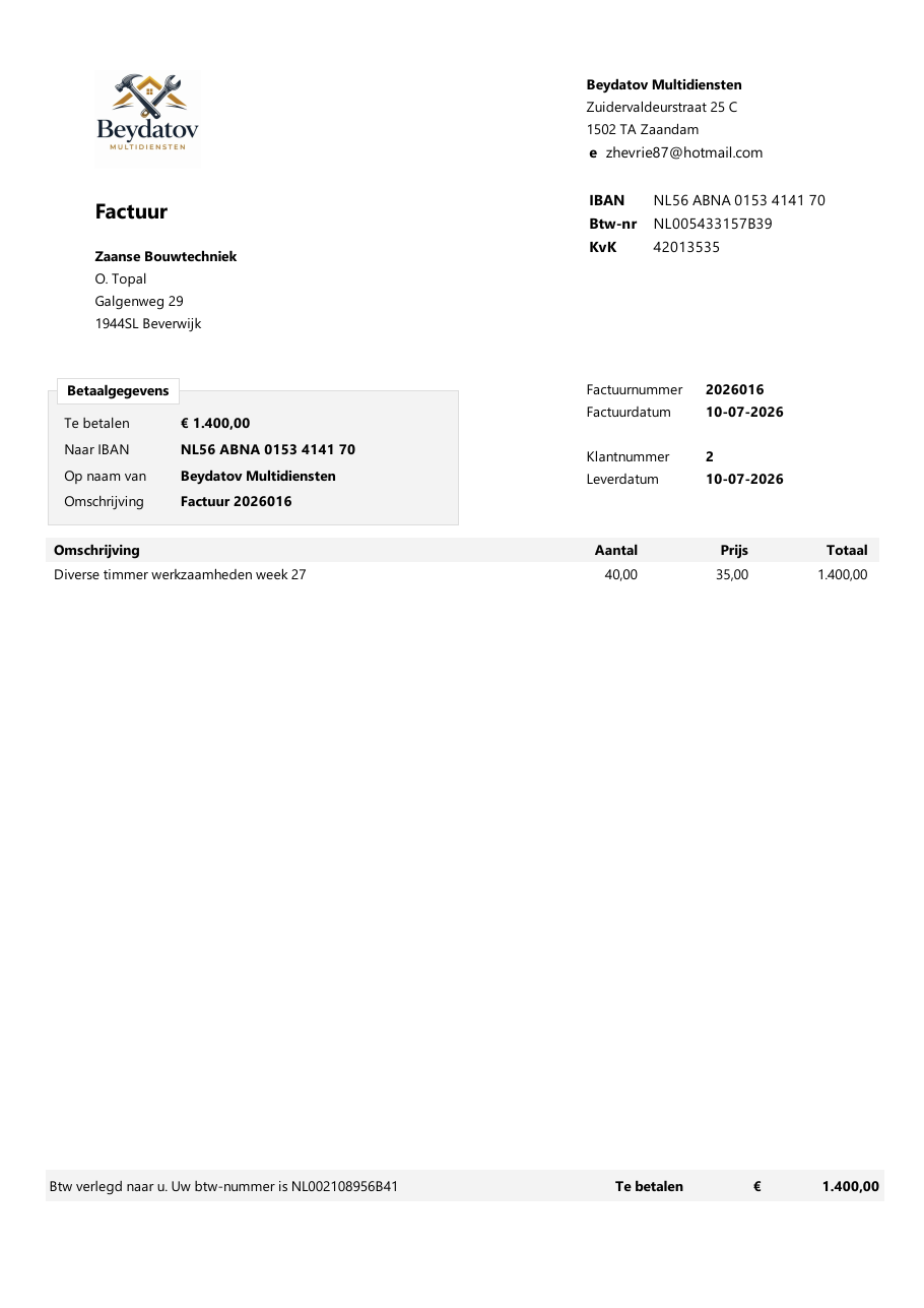 Beydatov Facturen screenshot 1